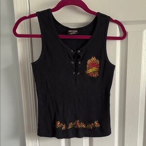 Harley-Davidson Black Lace Up Embellished Sleeveless Tank Top Wildwood Size L
